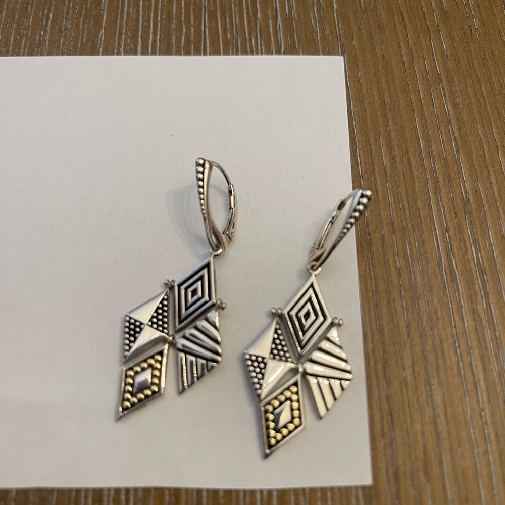 LAGOS Silver and Gold Diamond-Shaped Earrings